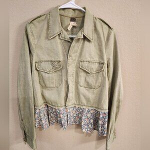 !We The Free, Free People Studded Military/Utility Jkt Floral Peplum Hem -SZ S!
